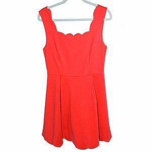 Vibrant Banjul Coral Red Scallop Edge Sleeveless Knee Length Dress Size L NWT